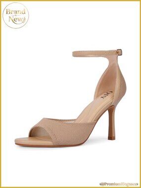 Women Stiletto Heels 3.5 Inch Heel Open Round Toe Knit Ankle Strap Dress Sandals
